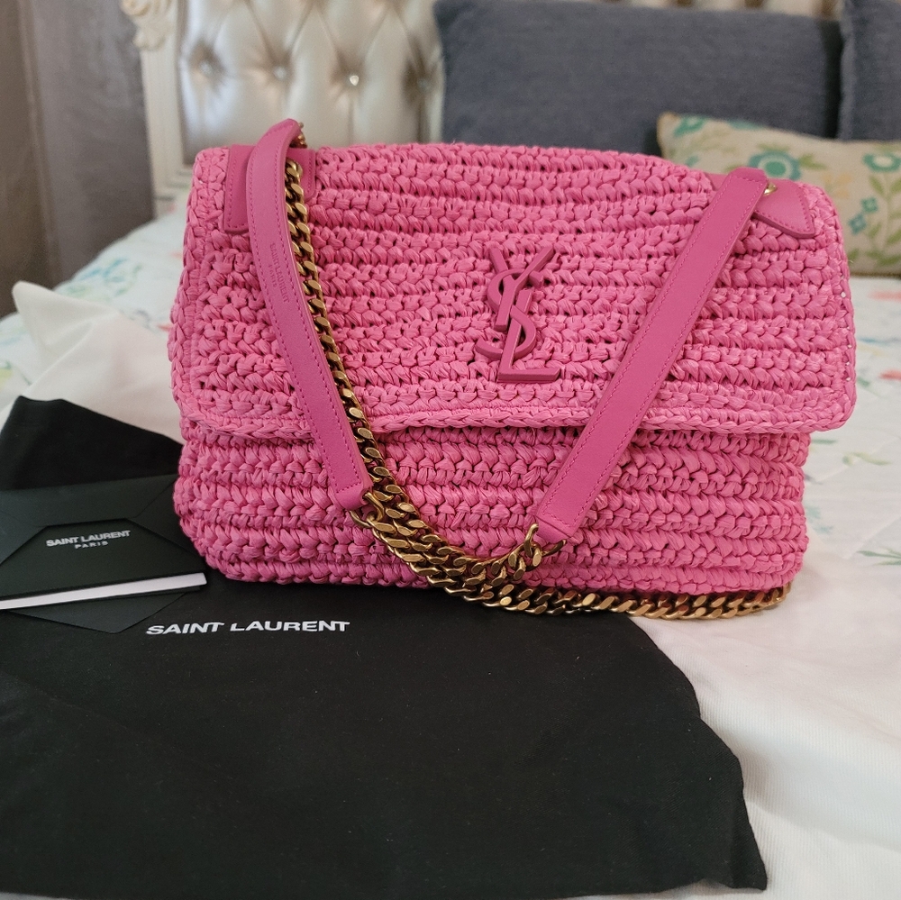 YSL raffia pink bag